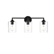 Living District Mayson 3-Light Iron & Glass Bath Sconce in Black/Clear