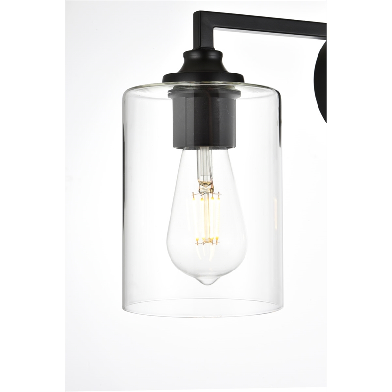 Living District Mayson 3-Light Iron & Glass Bath Sconce in Black/Clear