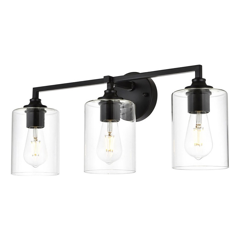 Living District Mayson 3-Light Iron & Glass Bath Sconce in Black/Clear