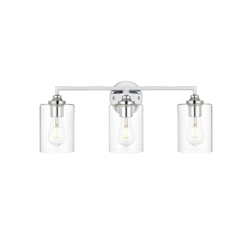 Living District Mayson 3-Light Iron & Glass Bath Sconce in Chrome/Clear