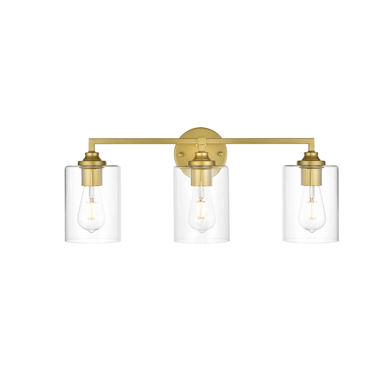 Living District Mayson 3-Light Iron & Glass Bath Sconce in Brass/Clear