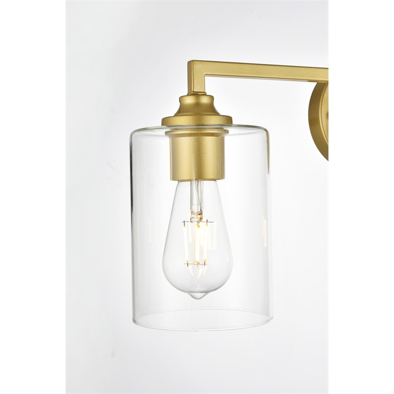 Living District Mayson 3-Light Iron & Glass Bath Sconce in Brass/Clear