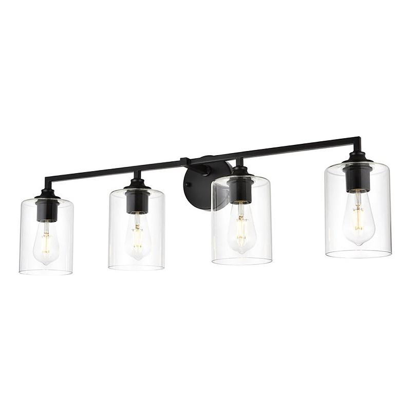 Living District Mayson 4-Light Iron & Glass Bath Sconce in Black/Clear
