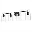 Living District Mayson 4-Light Iron & Glass Bath Sconce in Black/Clear