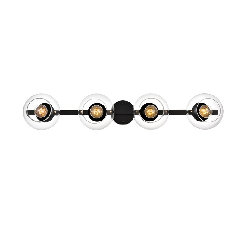 Living District Rogelio 4-Light Iron & Glass Bath Sconce in Black/Clear