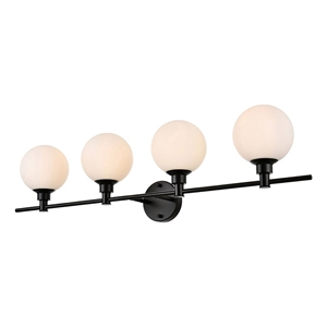 Living District Cordelia 4-Light Iron/Glass Bath Sconce in Black/Frosted White
