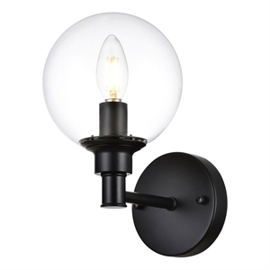 Living District Jaelynn 1-Light Iron & Glass Bath Sconce in Black/Clear