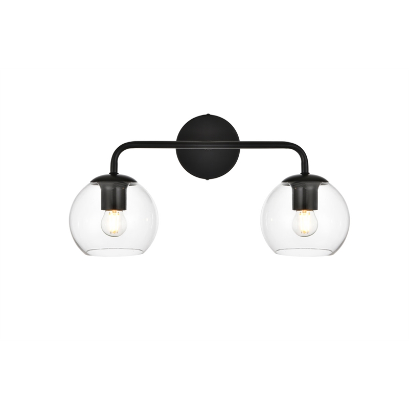 Living District Genesis 2-Light Iron & Glass Bath Sconce in Black/Clear
