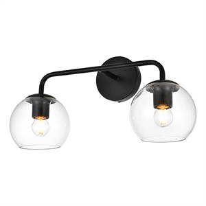 Living District Genesis 2-Light Iron & Glass Bath Sconce in Black/Clear
