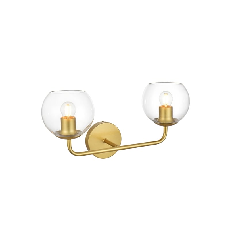 Living District Genesis 2-Light Iron & Glass Bath Sconce in Brass/Clear
