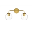Living District Genesis 2-Light Iron & Glass Bath Sconce in Brass/Clear