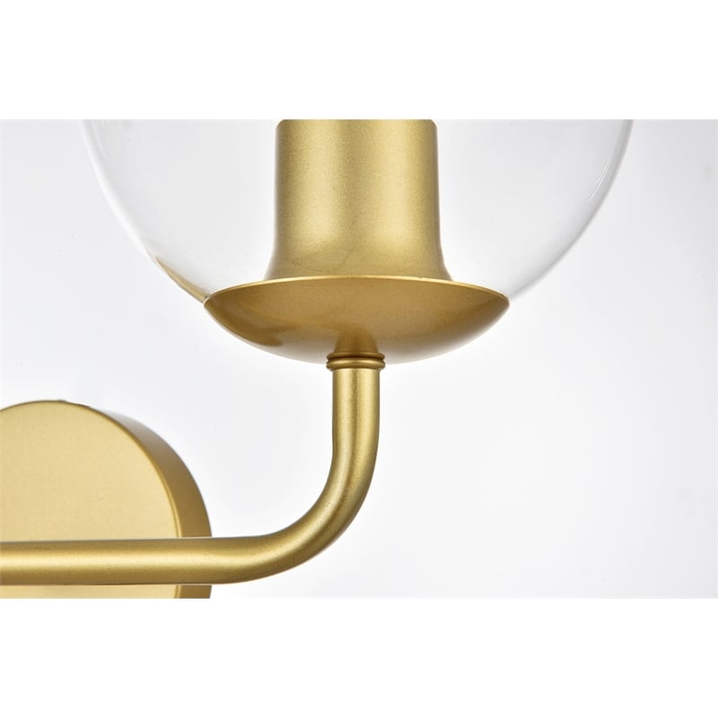 Living District Genesis 2-Light Iron & Glass Bath Sconce in Brass/Clear