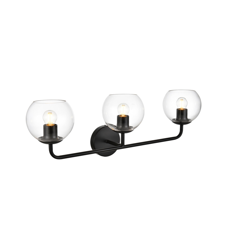 Living District Genesis 3-Light Iron & Glass Bath Sconce in Black/Clear