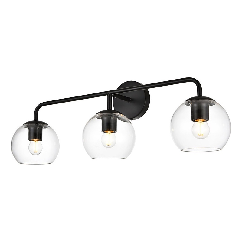 Living District Genesis 3-Light Iron & Glass Bath Sconce in Black/Clear