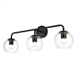 Living District Genesis 3-Light Iron & Glass Bath Sconce in Black/Clear