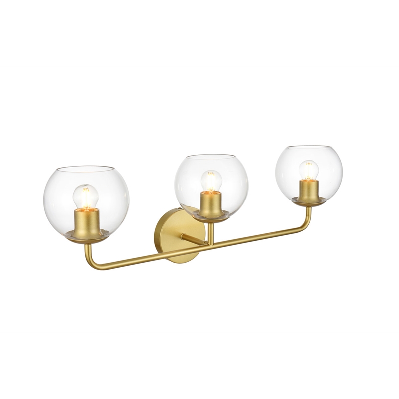 Living District Genesis 3-Light Iron & Glass Bath Sconce in Brass/Clear