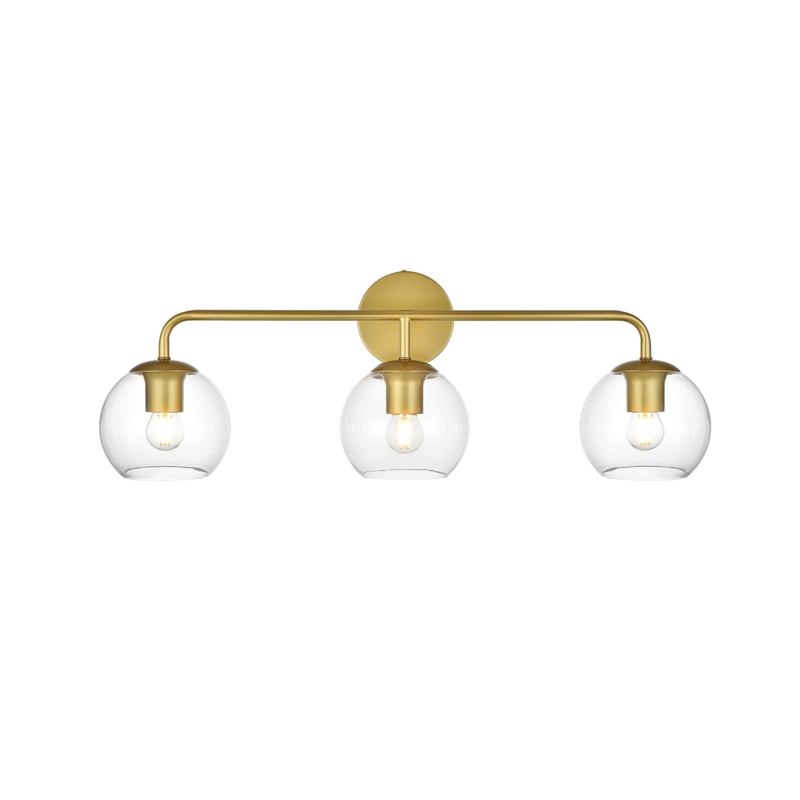 Living District Genesis 3-Light Iron & Glass Bath Sconce in Brass/Clear