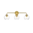 Living District Genesis 3-Light Iron & Glass Bath Sconce in Brass/Clear