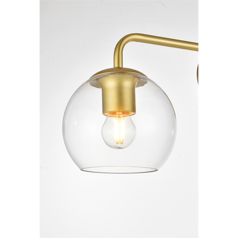 Living District Genesis 3-Light Iron & Glass Bath Sconce in Brass/Clear