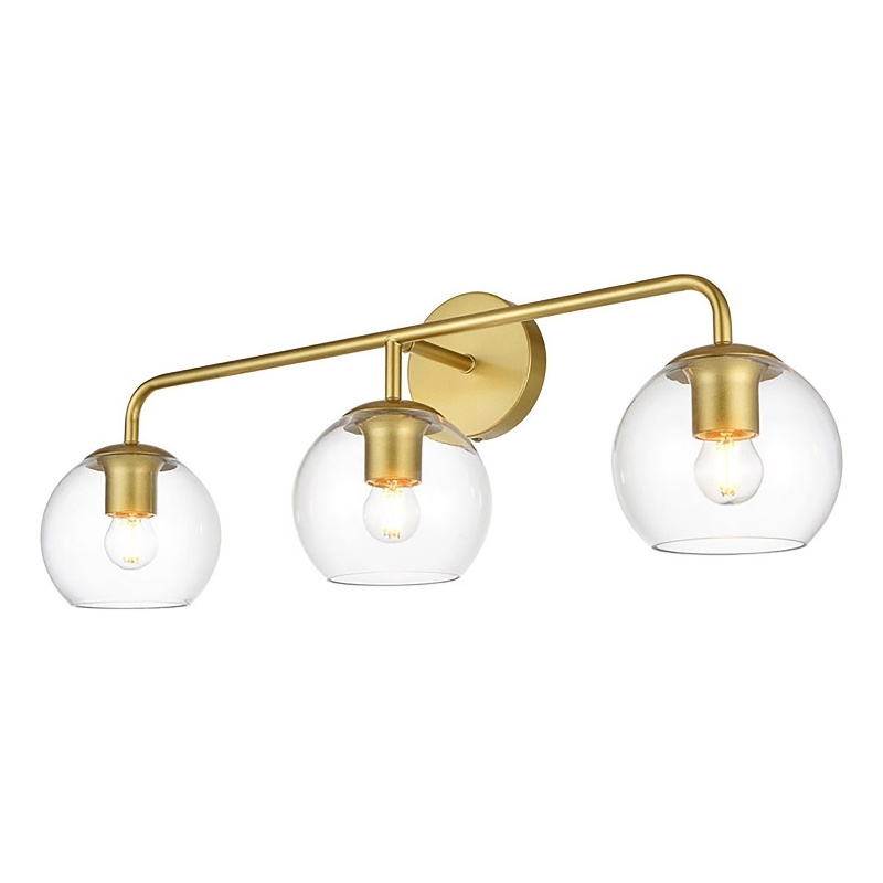 Living District Genesis 3-Light Iron & Glass Bath Sconce in Brass/Clear