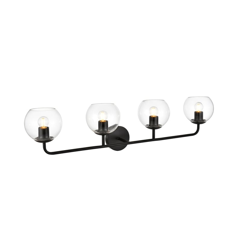 Living District Genesis 4-Light Iron & Glass Bath Sconce in Black/Clear