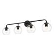 Living District Genesis 4-Light Iron & Glass Bath Sconce in Black/Clear