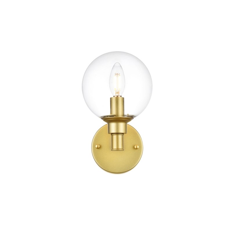 Living District Jaelynn 1-Light Iron & Glass Bath Sconce in Brass/Clear