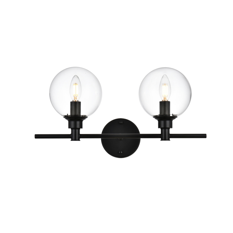 Living District Jaelynn 2-Light Iron & Glass Bath Sconce in Black/Clear