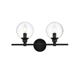 Living District Jaelynn 2-Light Iron & Glass Bath Sconce in Black/Clear
