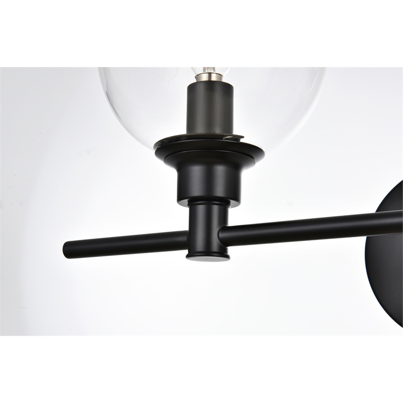 Living District Jaelynn 2-Light Iron & Glass Bath Sconce in Black/Clear
