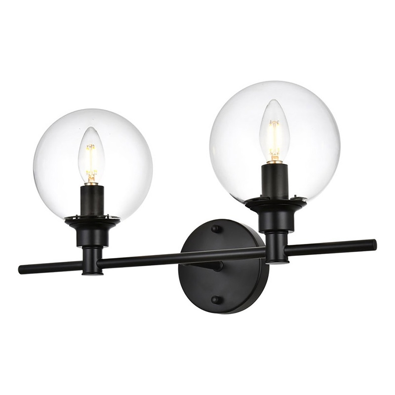 Living District Jaelynn 2-Light Iron & Glass Bath Sconce in Black/Clear