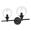 Living District Jaelynn 2-Light Iron & Glass Bath Sconce in Black/Clear