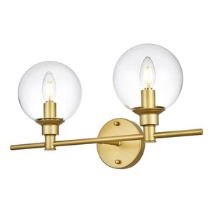 Living District Jaelynn 2-Light Iron & Glass Bath Sconce in Brass/Clear