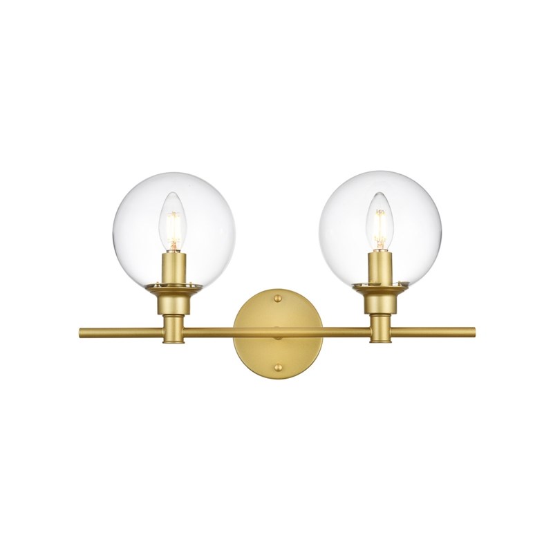 Living District Jaelynn 2-Light Iron & Glass Bath Sconce in Brass/Clear
