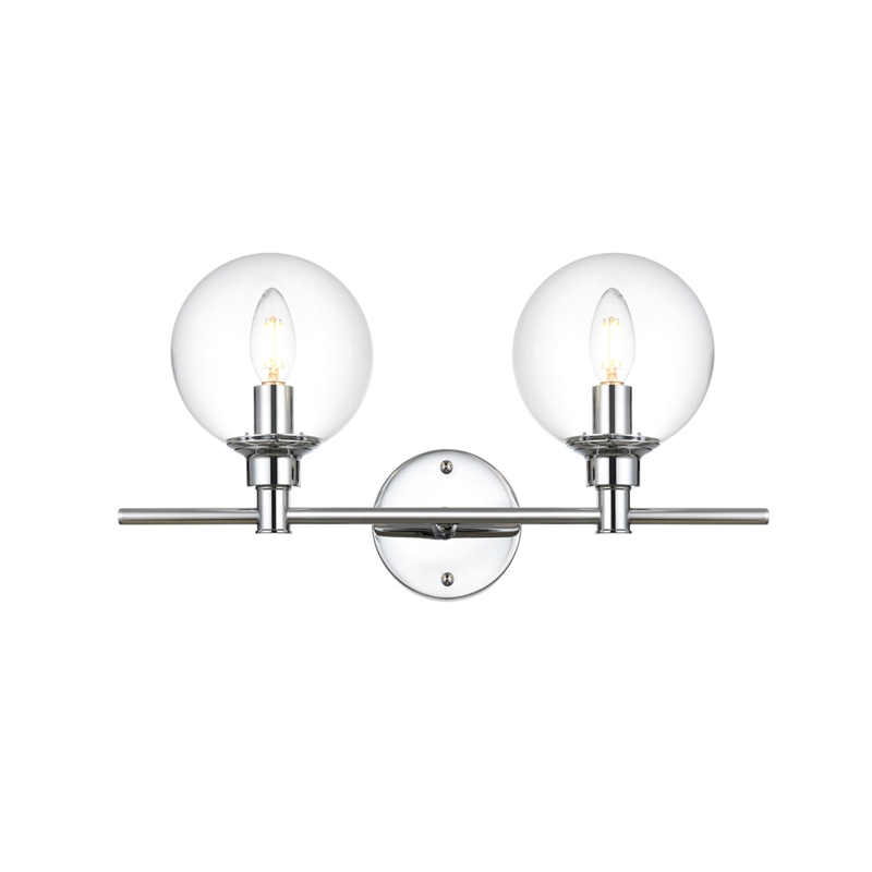 Living District Jaelynn 2-Light Iron & Glass Bath Sconce in Chrome/Clear