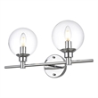 Living District Jaelynn 2-Light Iron & Glass Bath Sconce in Chrome/Clear