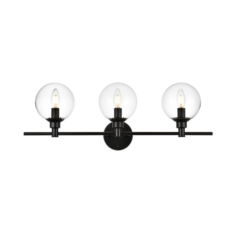Living District Jaelynn 3-Light Iron & Glass Bath Sconce in Black/Clear