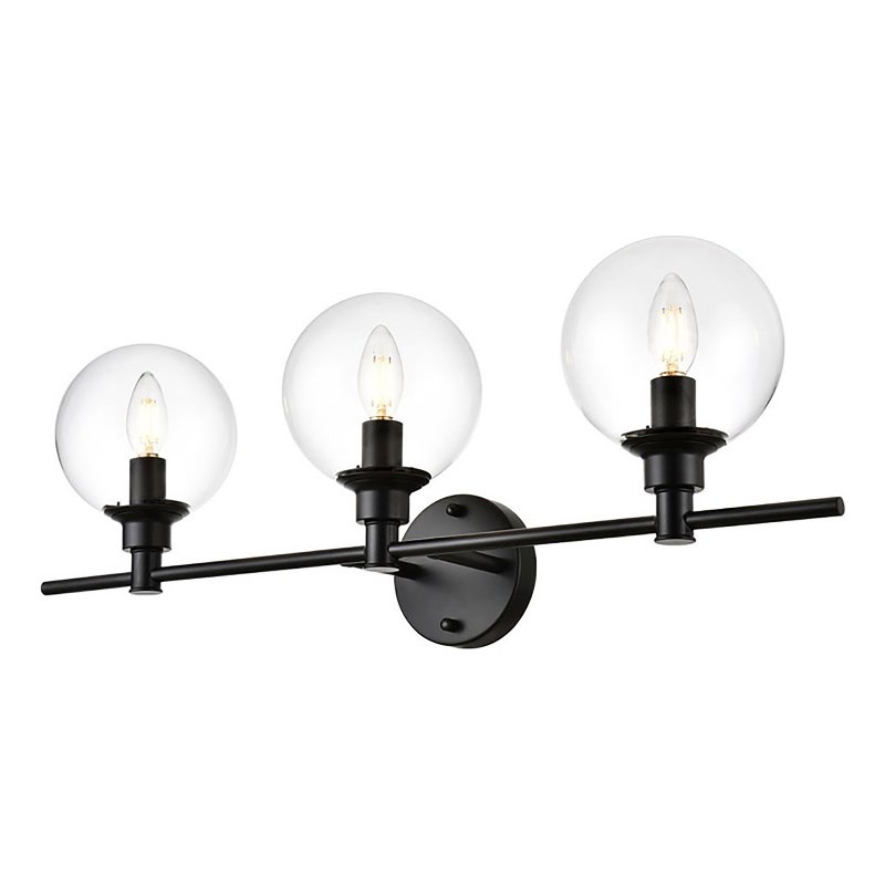 Living District Jaelynn 3-Light Iron & Glass Bath Sconce in Black/Clear