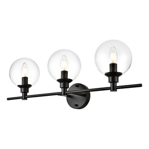 Living District Jaelynn 3-Light Iron & Glass Bath Sconce in Black/Clear