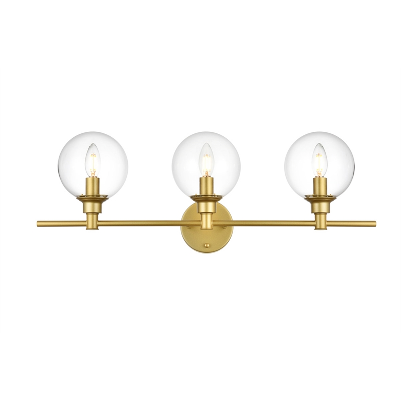 Living District Jaelynn 3-Light Iron & Glass Bath Sconce in Brass/Clear