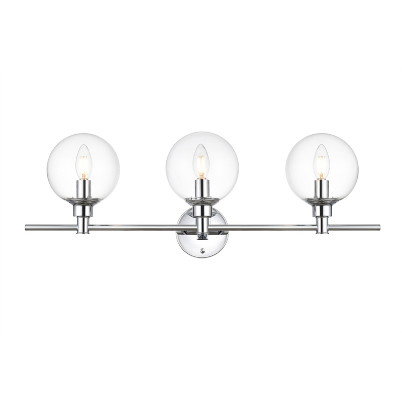 Living District Jaelynn 3-Light Iron & Glass Bath Sconce in Chrome/Clear