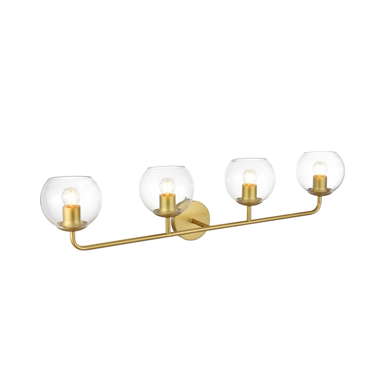Living District Genesis 4-Light Iron & Glass Bath Sconce in Brass/Clear