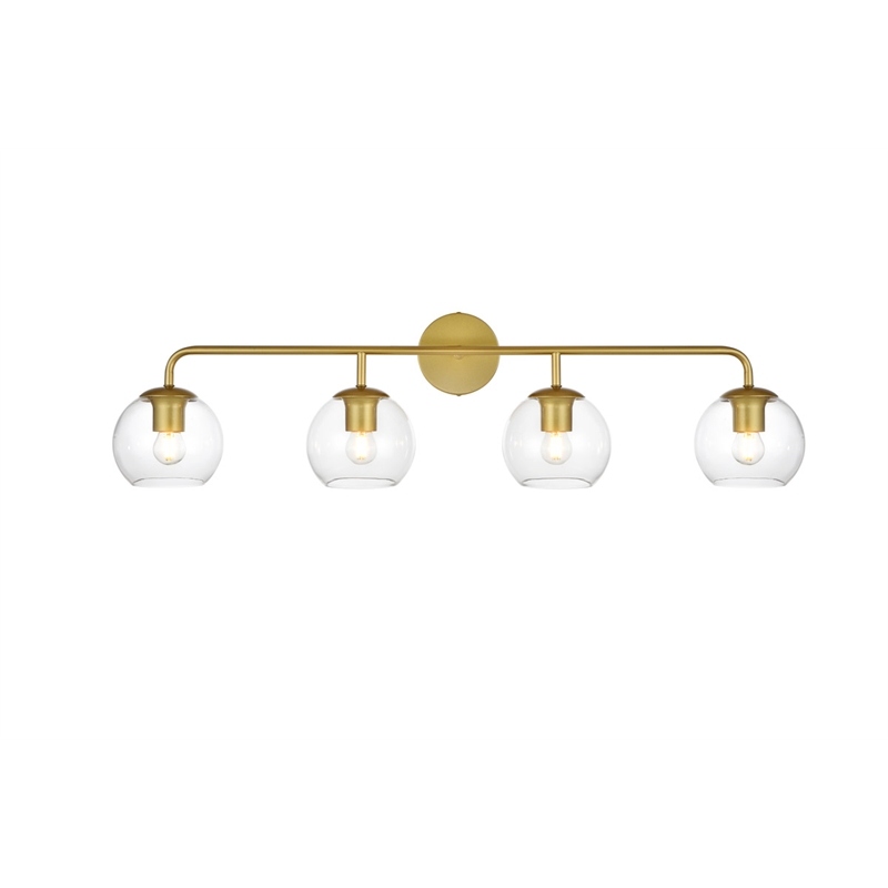 Living District Genesis 4-Light Iron & Glass Bath Sconce in Brass/Clear