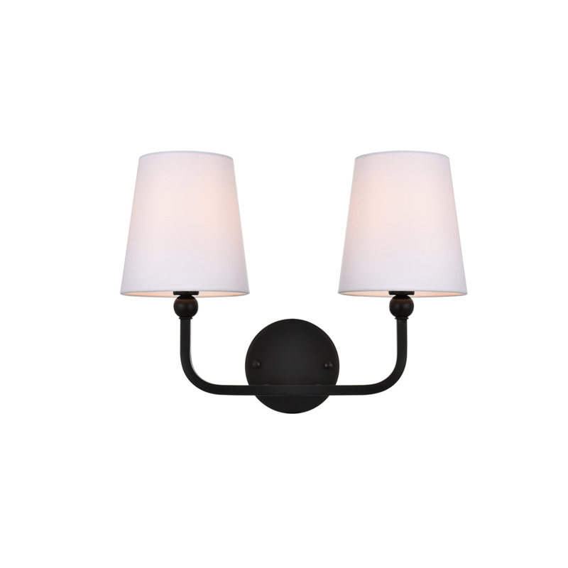Living District Colson 2-Light Metal & Fabric Bath Sconce in Black/White