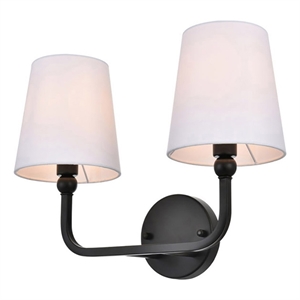 Living District Colson 2-Light Metal & Fabric Bath Sconce in Black/White
