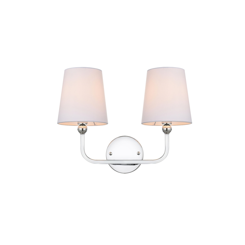 Living District Colson 2-Light Metal & Fabric Bath Sconce in Chrome/White