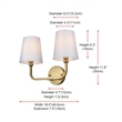 Living District Colson 2-Light Metal & Fabric Bath Sconce in Brass/White