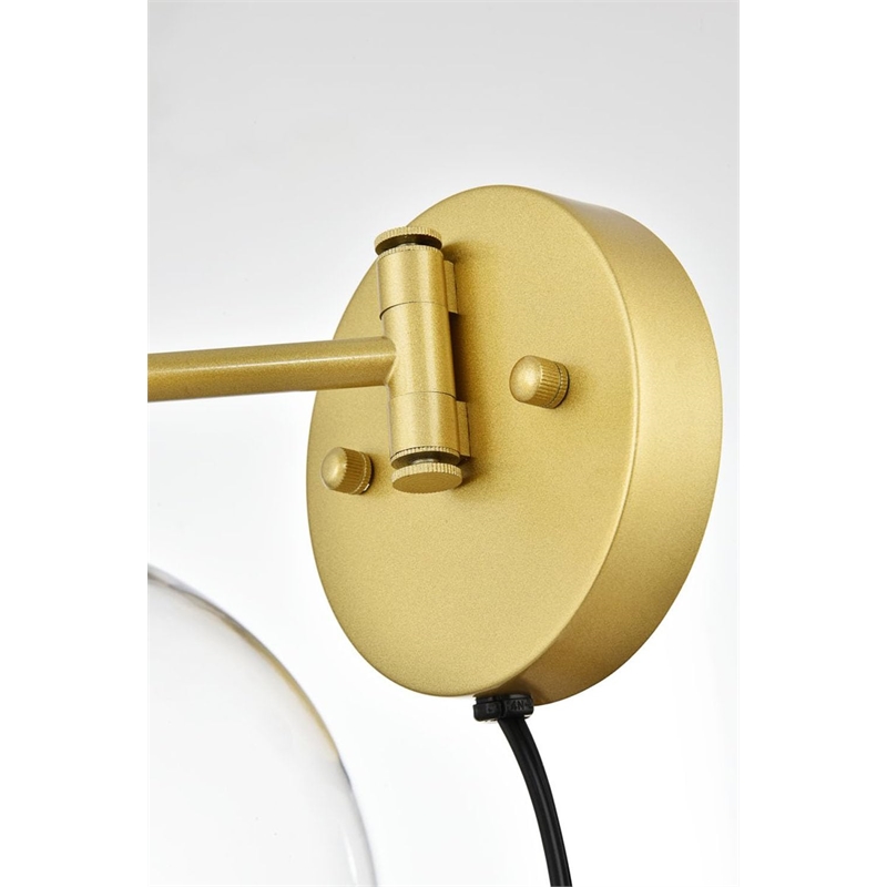 Living District Caspian 1-Light Metal Plug-in Wall Sconce in Black/Clear