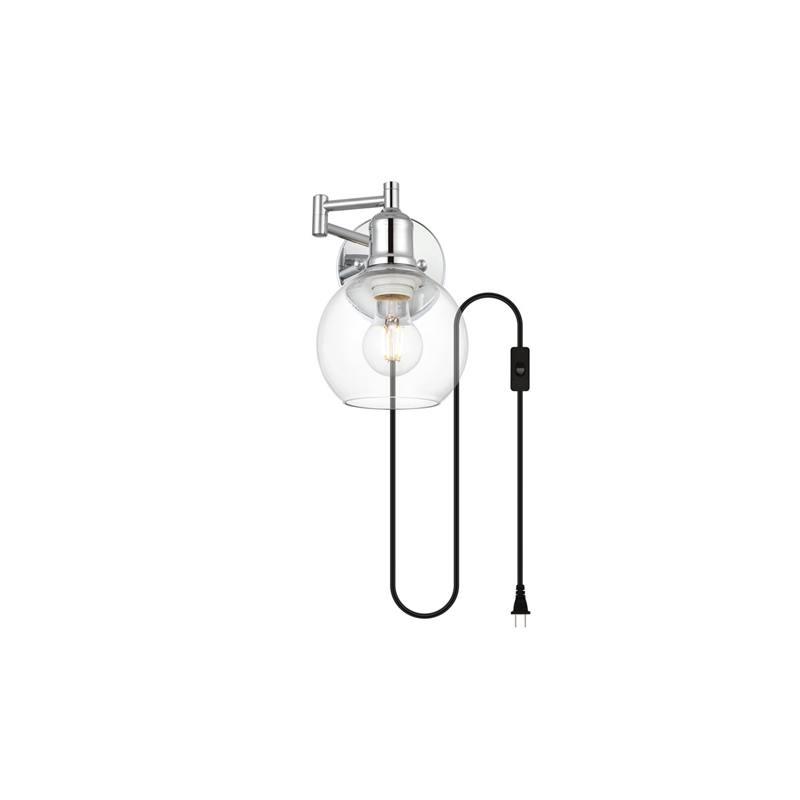 Living District Caspian 1-Light Metal Plug-in Wall Sconce in Chrome/Clear