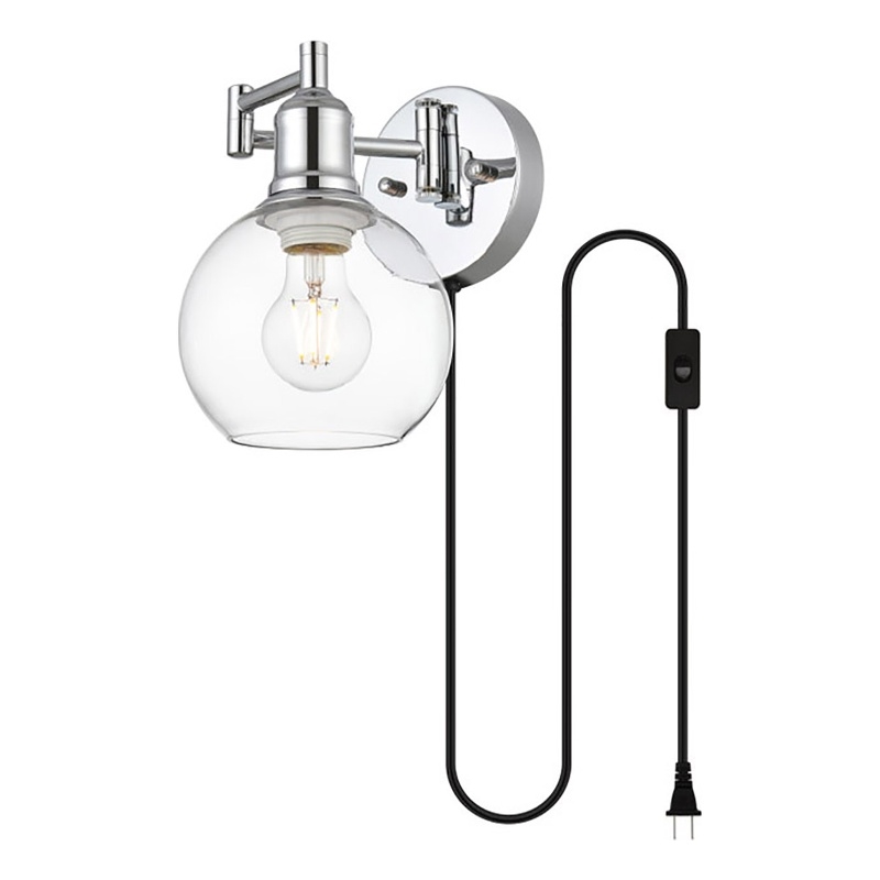 Living District Caspian 1-Light Metal Plug-in Wall Sconce in Chrome/Clear